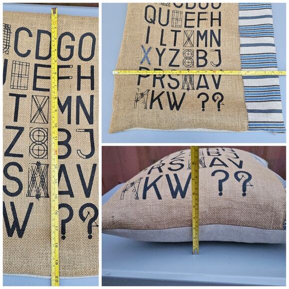 Down Fill Throw Pillow Lacefield Designs Distressed Burlap Alphabet Letters - Picture 7 of 8